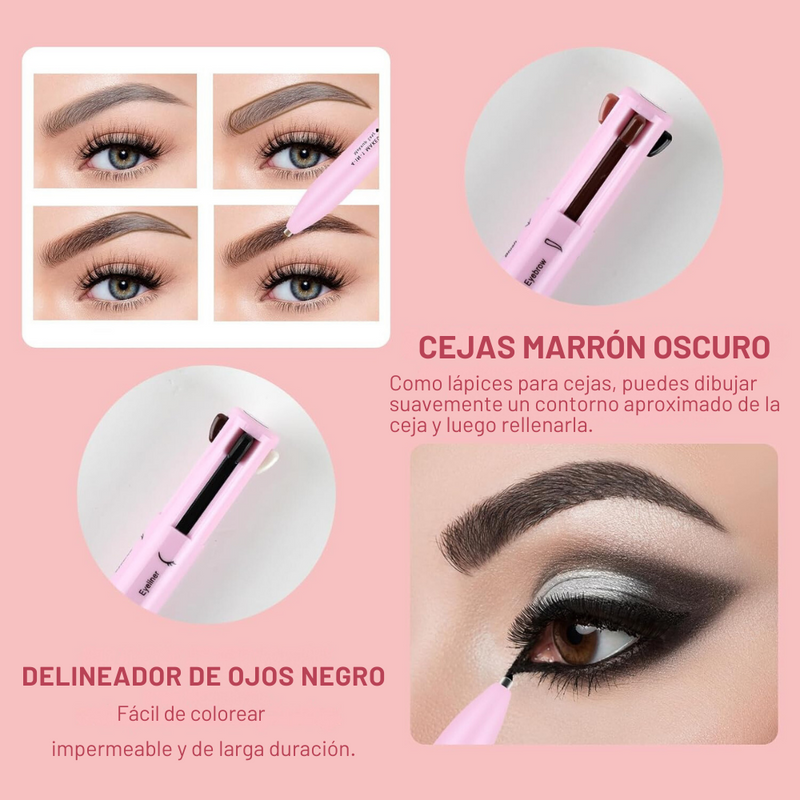 Unidad extra Lápiz de Maquillaje Multifunción 4 en 1 l Apto para Cejas, Labios, Ojos y Delineador