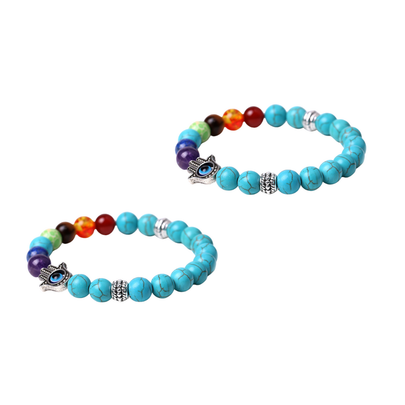 Pulsera doble de 7 Chakras con mano de Fátima