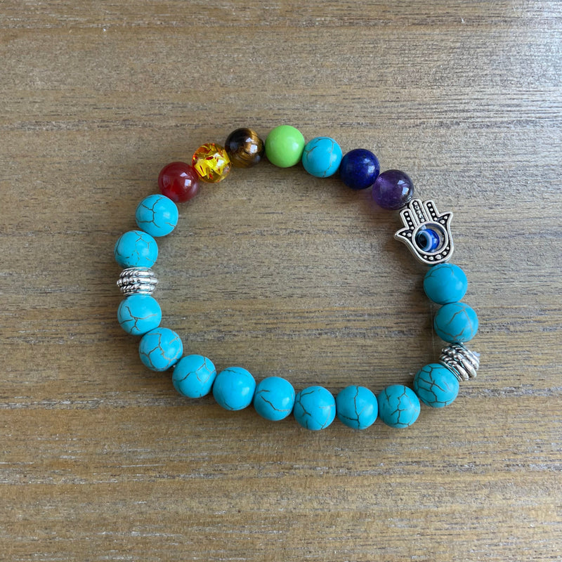 Pulsera doble de 7 Chakras con mano de Fátima